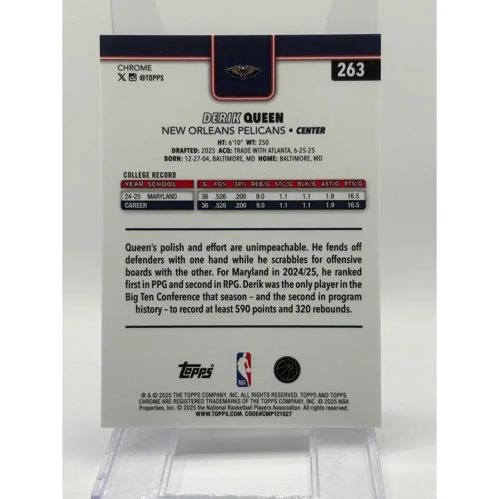 2025-26 Topps Chrome Derik Queen Rookie X-Fractor SP New Orleans Pelicans RC